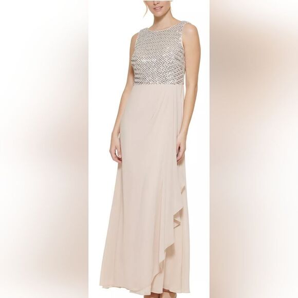 Vince Camuto Sequined Wrap Gown NWT size 2 Beige - Picture 1 of 5